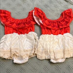 Moana Red and Cream Baby Ruffle Dress Duo